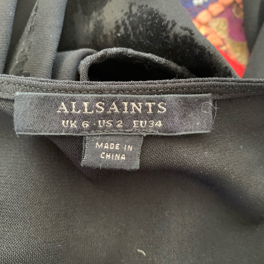 All Saints Black Dress Velvet Flowers Women’s Size 2 - Picture 7 of 11